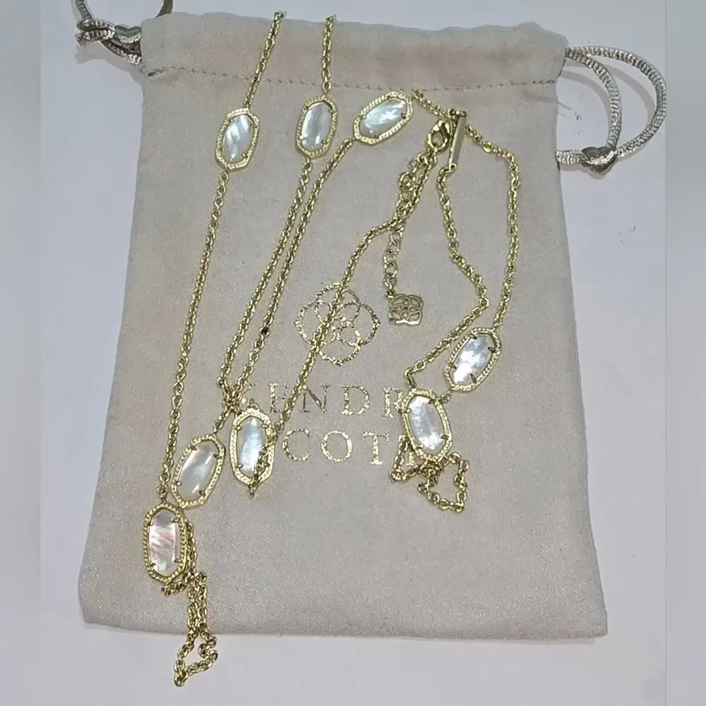Kendra Scott Kellie Long station Necklace Gold Tone Ivory Mother of Pearl White?